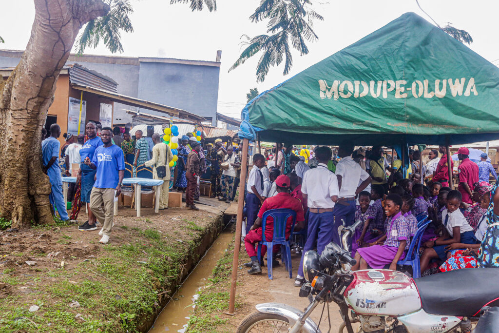 Side view of the Abalabi Community Self-Built Connectivity Hub during the inauguration ceremony.